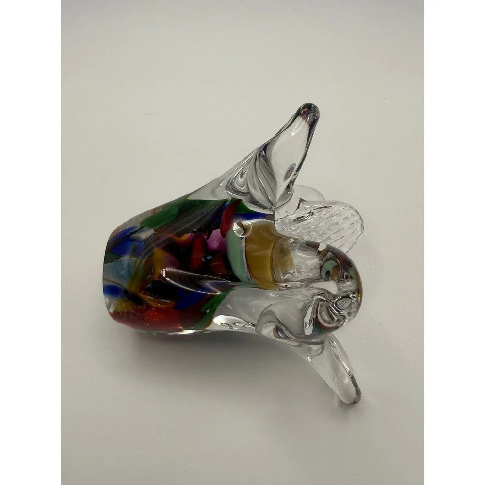 Murano Style Art Glass Vase Multi Color Confetti Hand Blown Pulled Rim Vintage